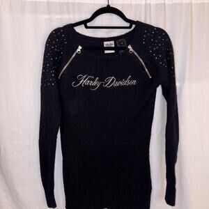 HARLEY DAVIDSON Black Women's Sweater Size Medium Long Sleeve Zippered EUC